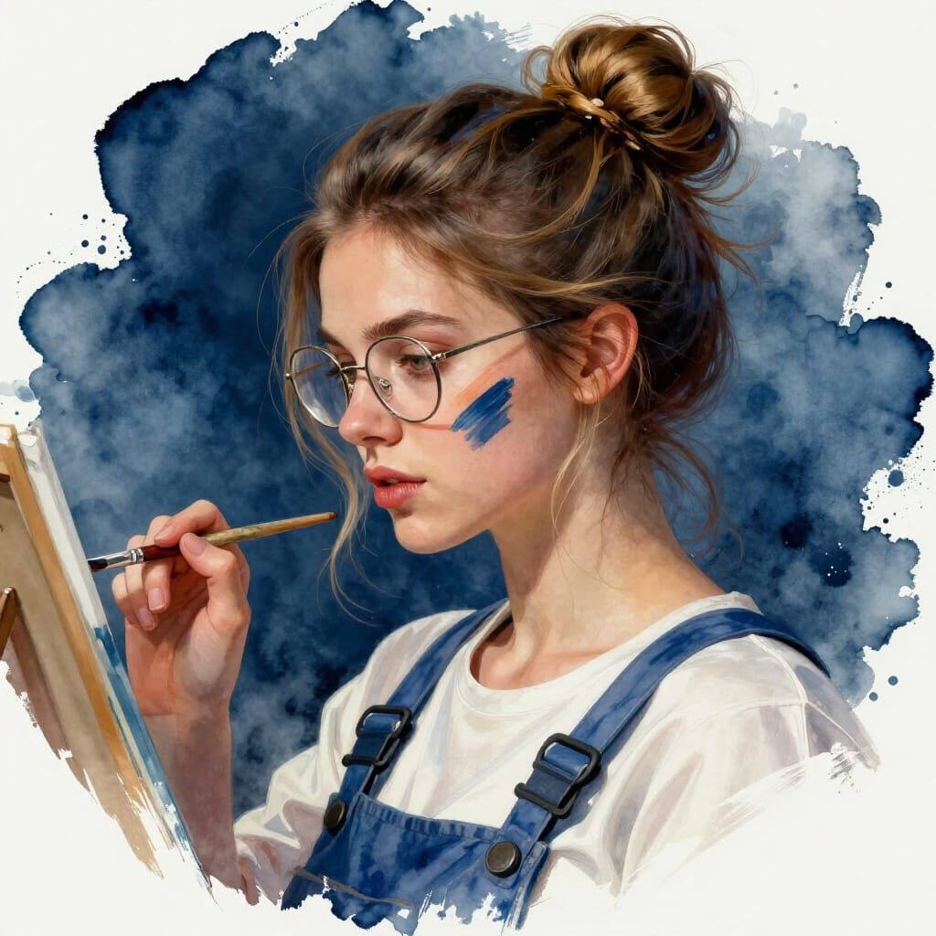 Concentrated Artist with Tiny Glasses