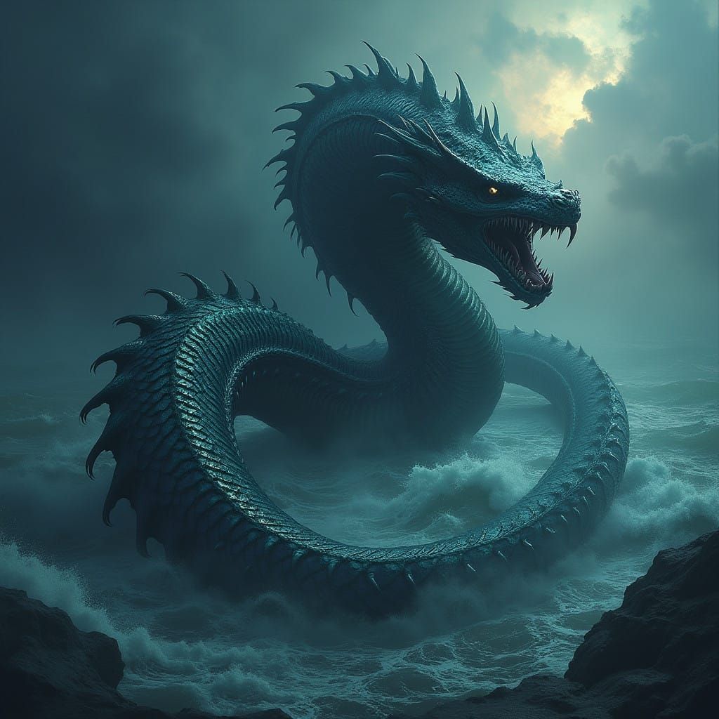 Epic Sea-Serpent Emerges from Turbulent Ocean in Classical S...