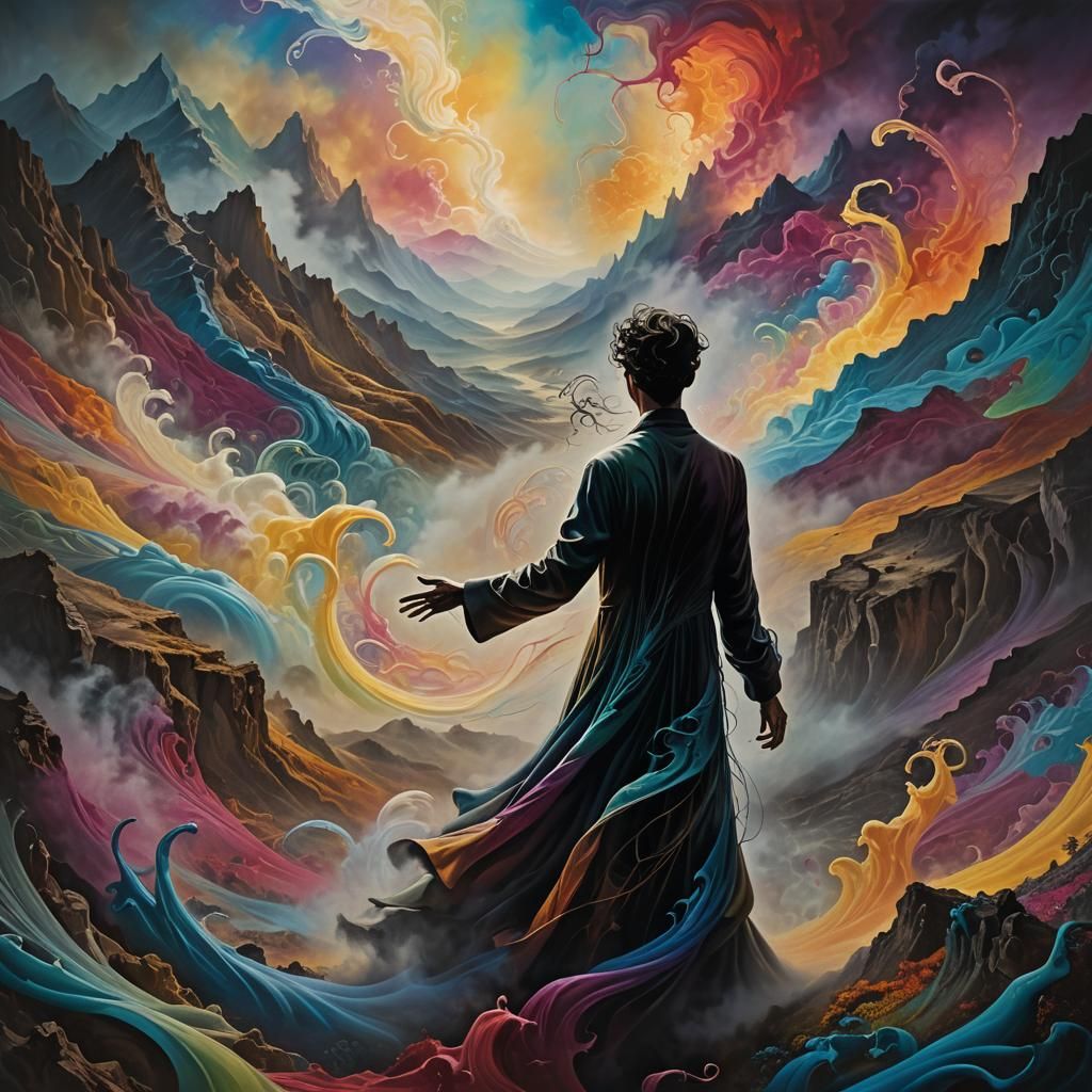 Mysterious Figure Emerges from Surreal Color Vortex