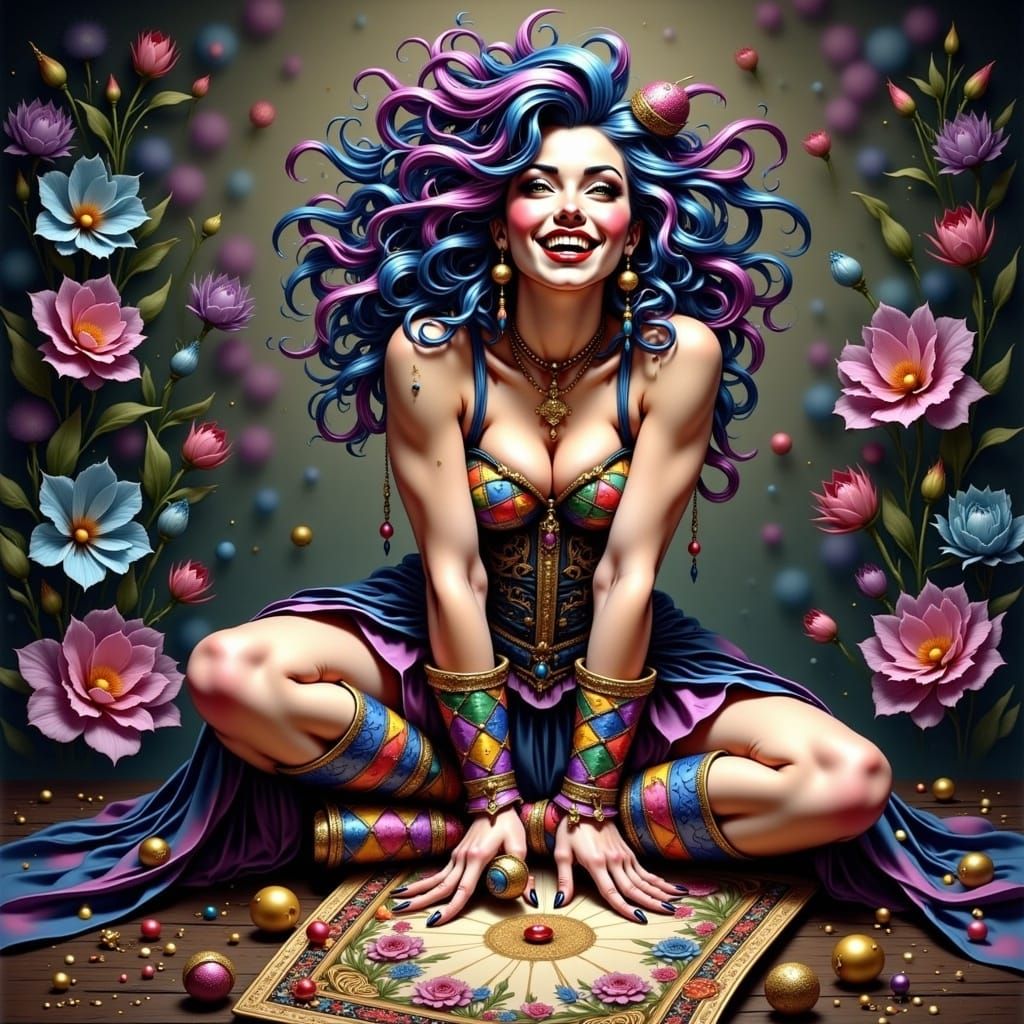 Ornate Tarot Card Featuring Vibrant Female Fool