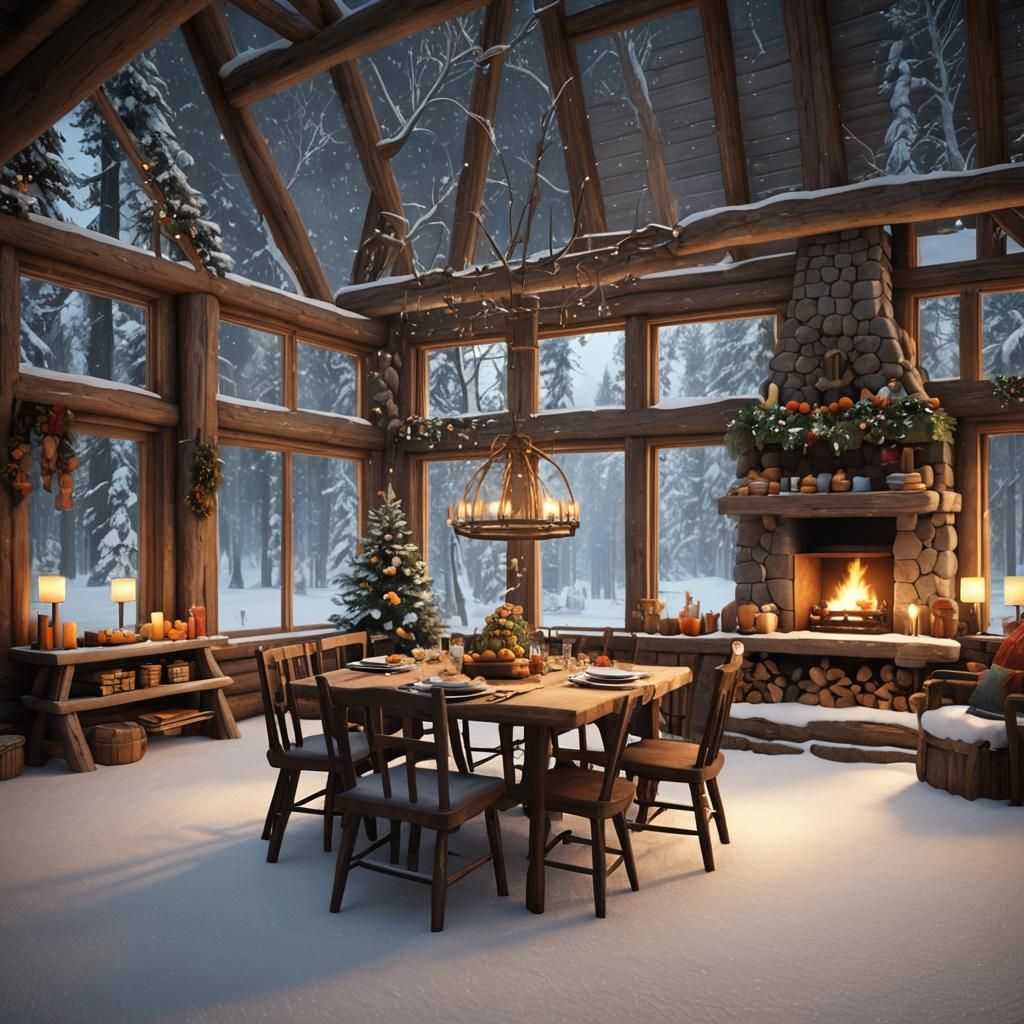 Thanksgiving Feast in Mystical Woodland Cabin