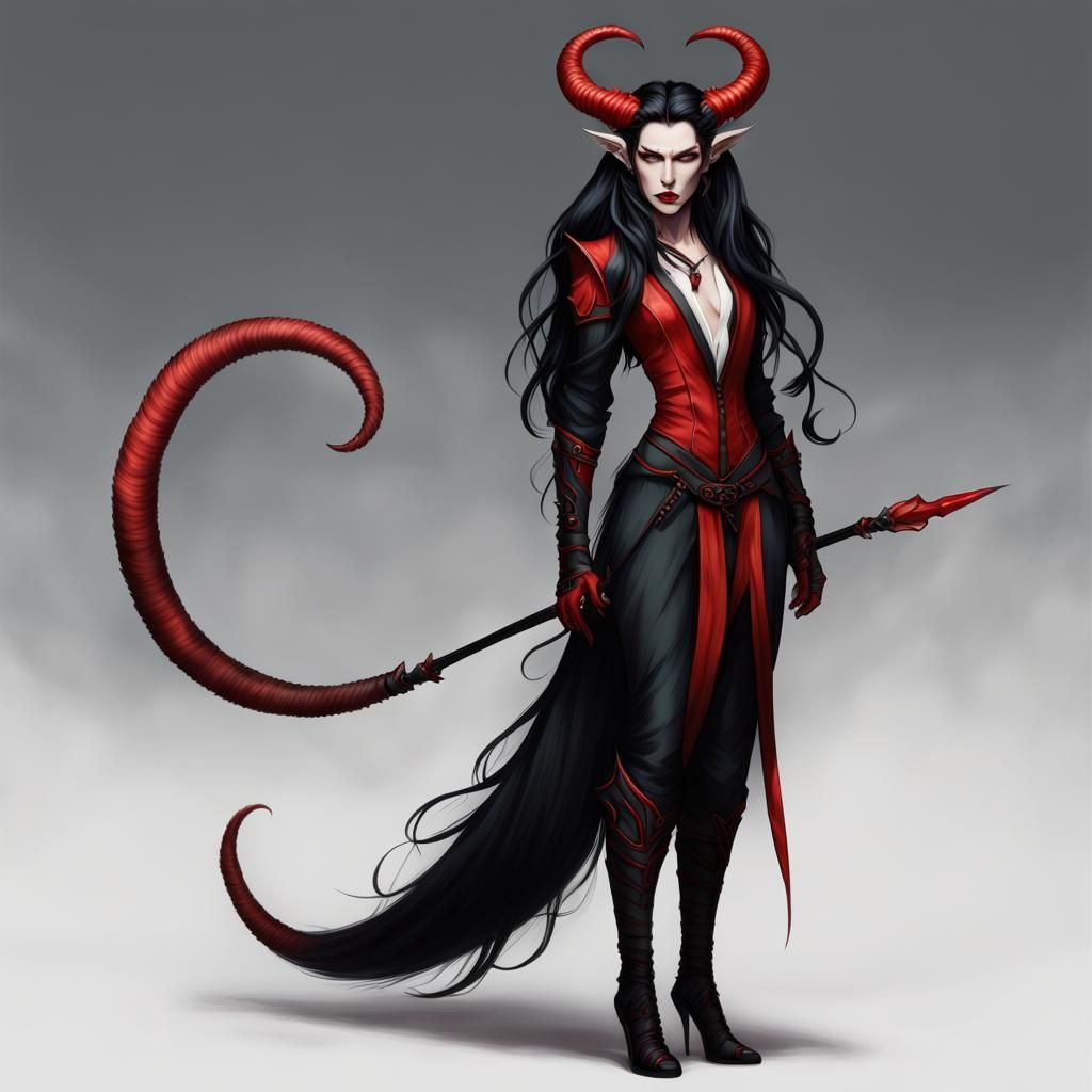 Elegant Androgynous Tiefling Archer with Flowing Hair