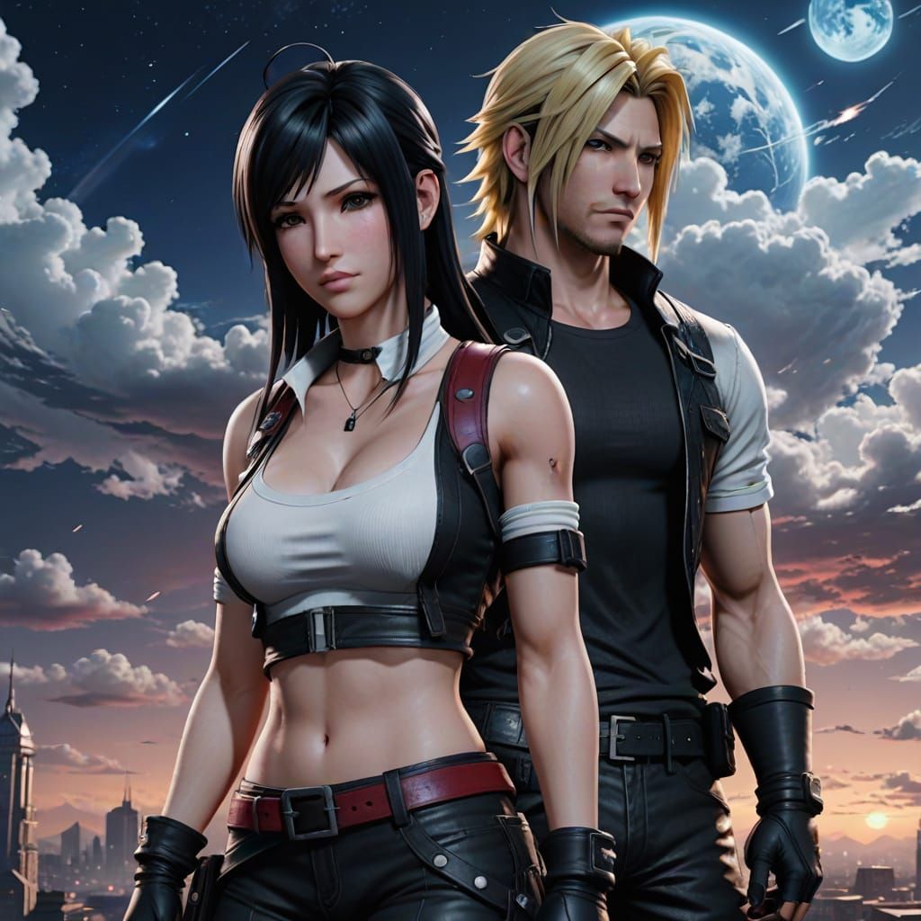 Tifa and Cloud in a Fantasy World, Collaborative Art