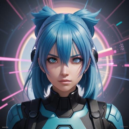 Anime Girl in Vibrant 3D Futuristic Cityscape