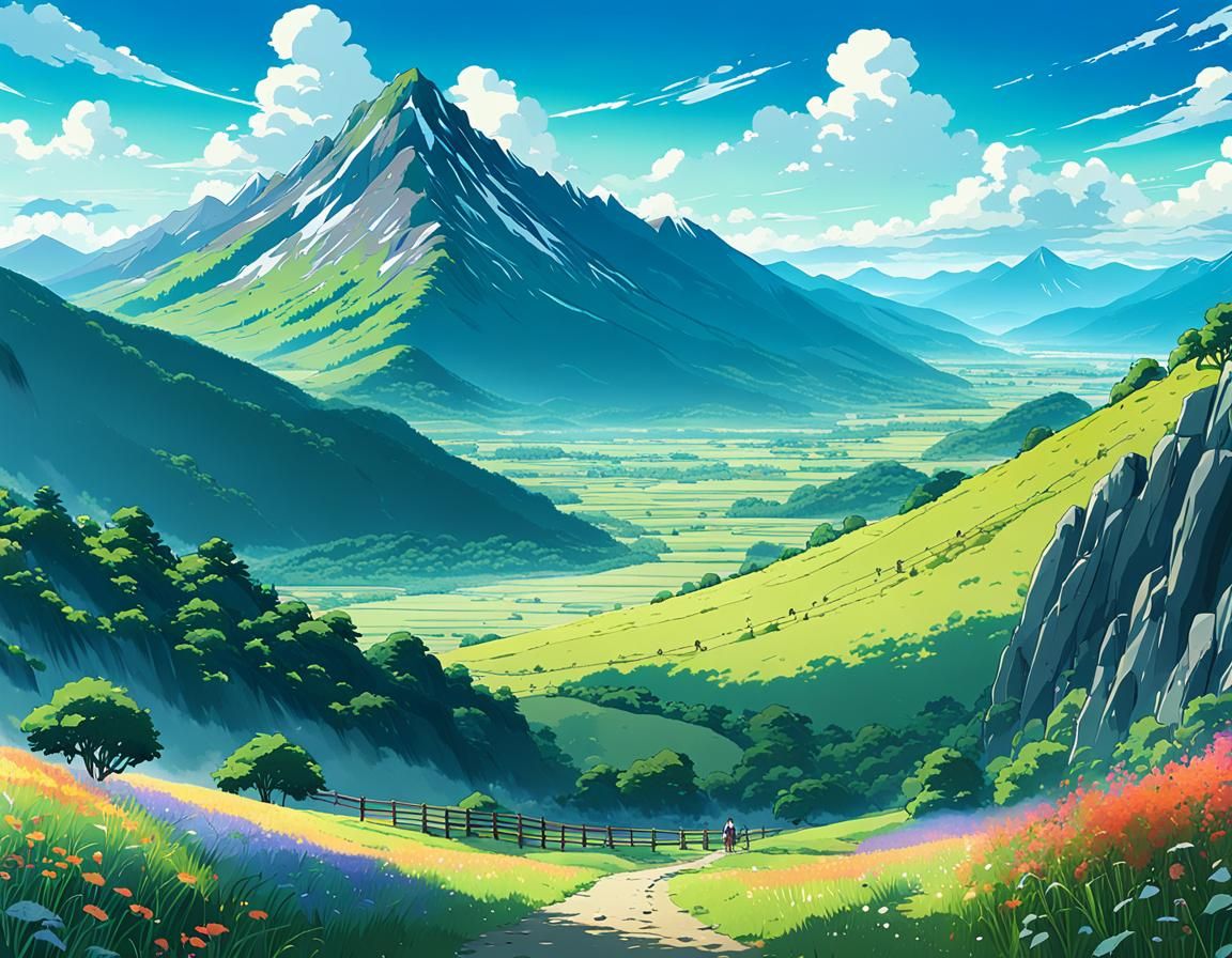 Colorful Landscape in Studio Ghibli Anime Style