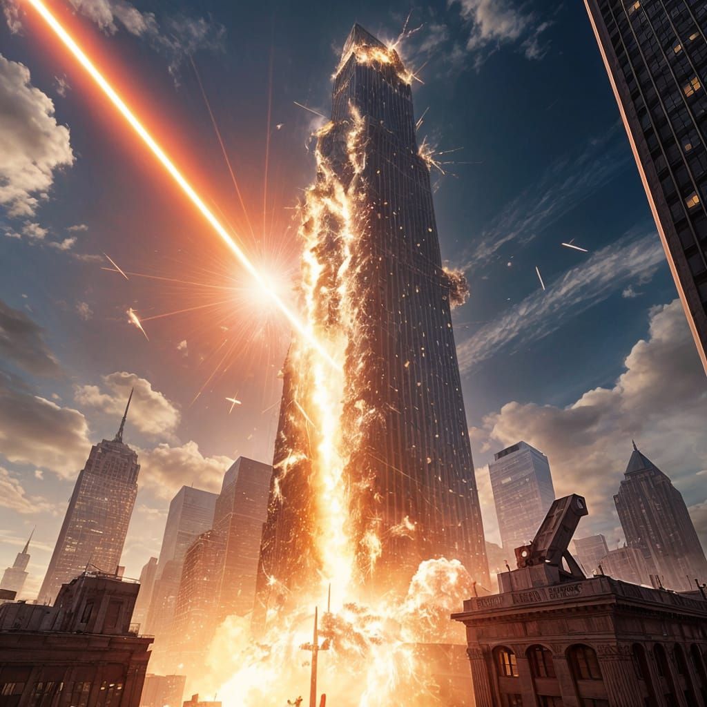 Dystopian Cityscape Destroyed by Laser Blast