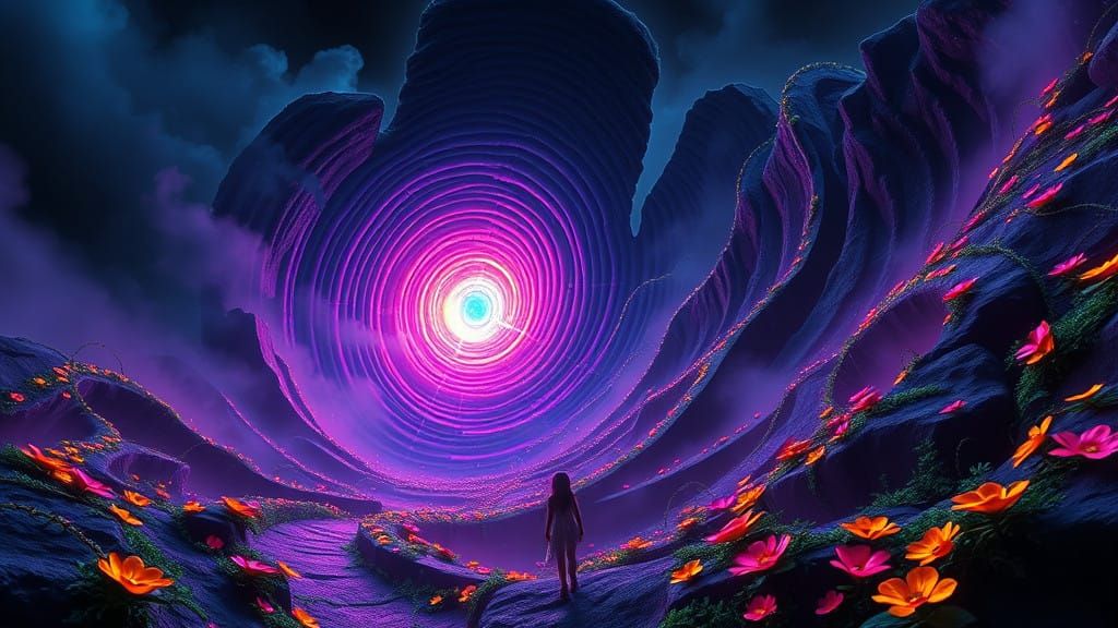 Mystical Fingerprint Maze in Electric Black Sapphire Hues