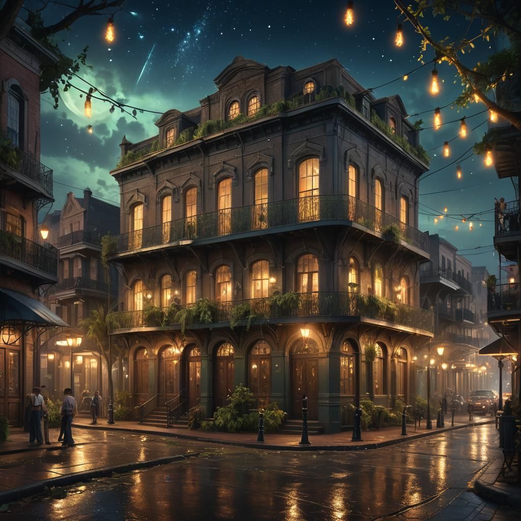 New Orleans at Night with Fireflies