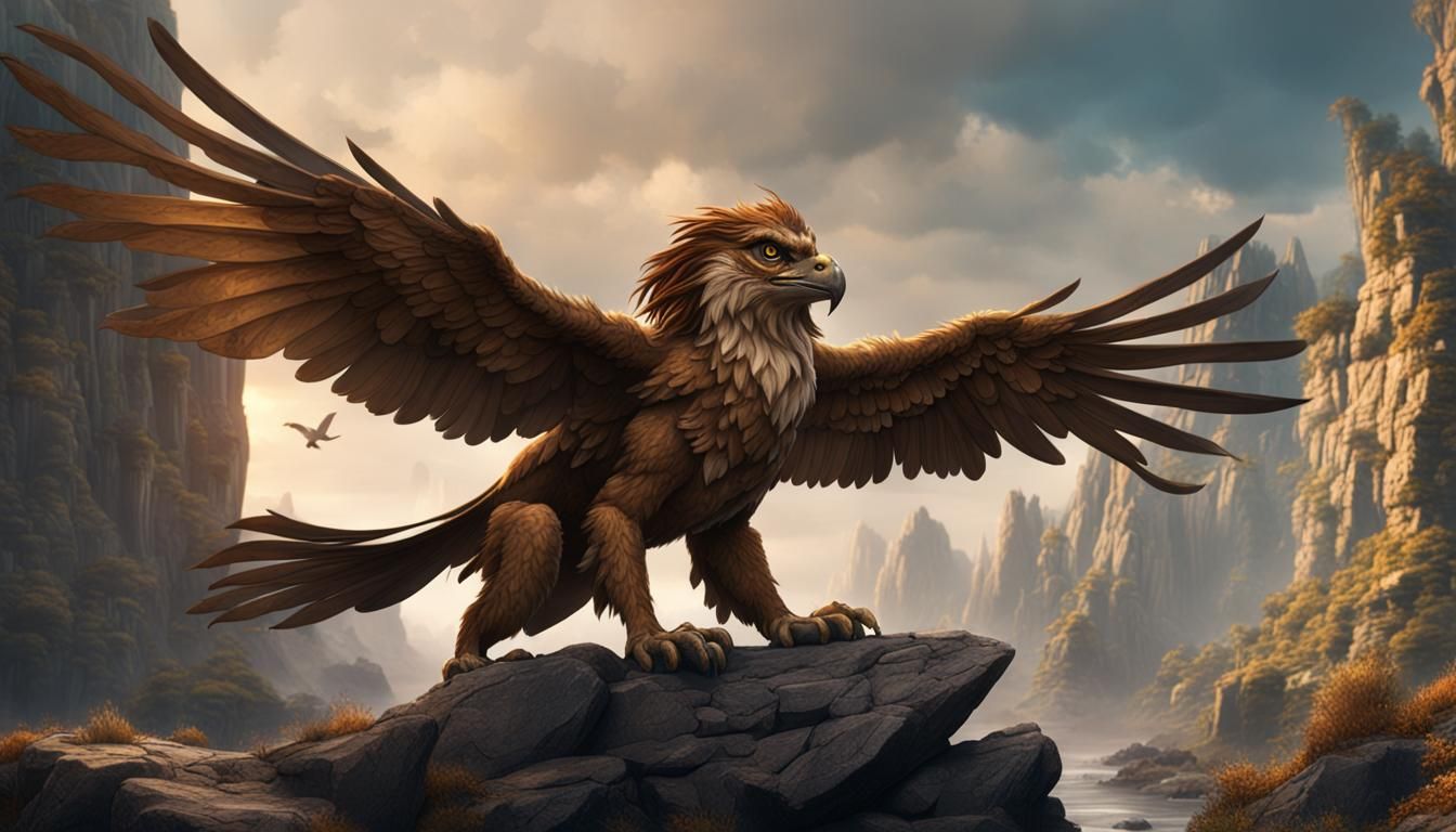 Detailed Gryphon on Rock, Fantasy Concept Art