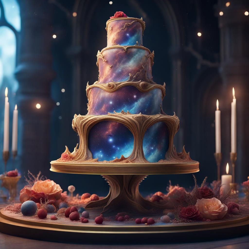 Wedding Cake with Realistic Universe in Matte Painting