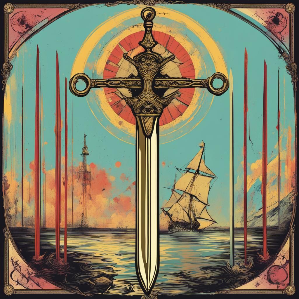 Pirate Cutlass Tarot Card in Pop Art Style