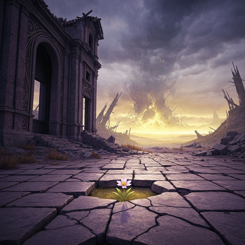Post-Apocalyptic Wasteland: Flower in Dark Fantasy Landscape