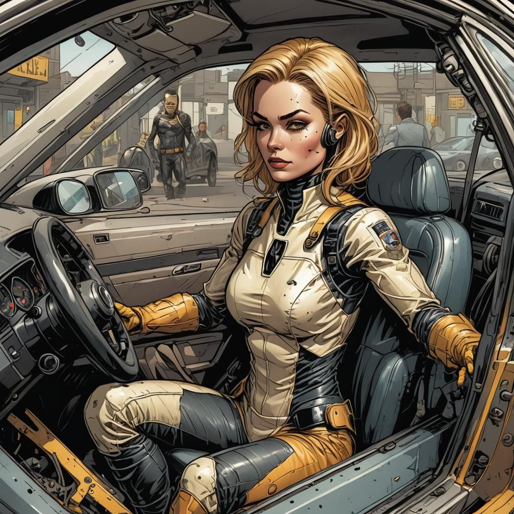 Superhero Crash Test Dummy Driving Car: Comic Book Art