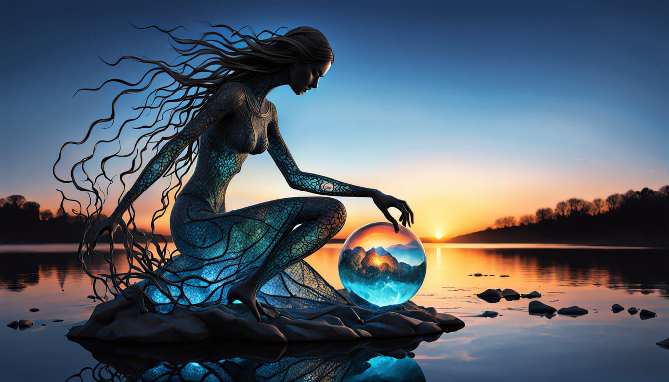 Fragmented Sculpture of Woman at Sunset