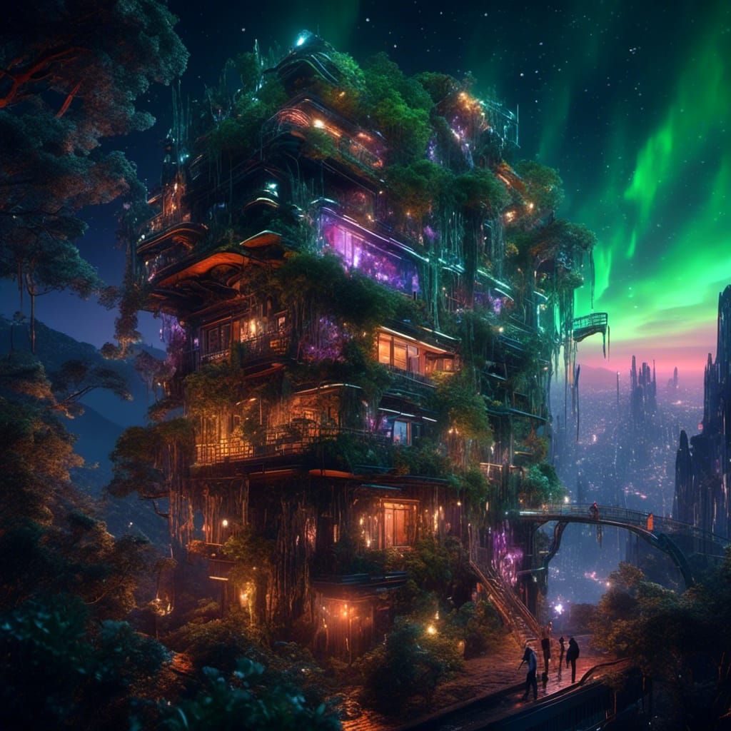 Cyberpunk inspired treehouse - dark