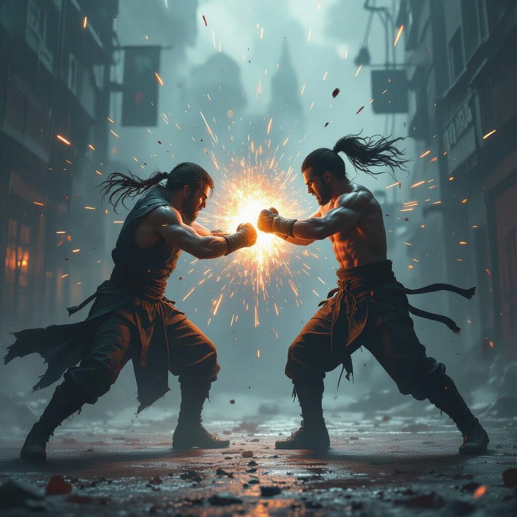 Figures Exchange Blows in Dark, Gritty Digital Art