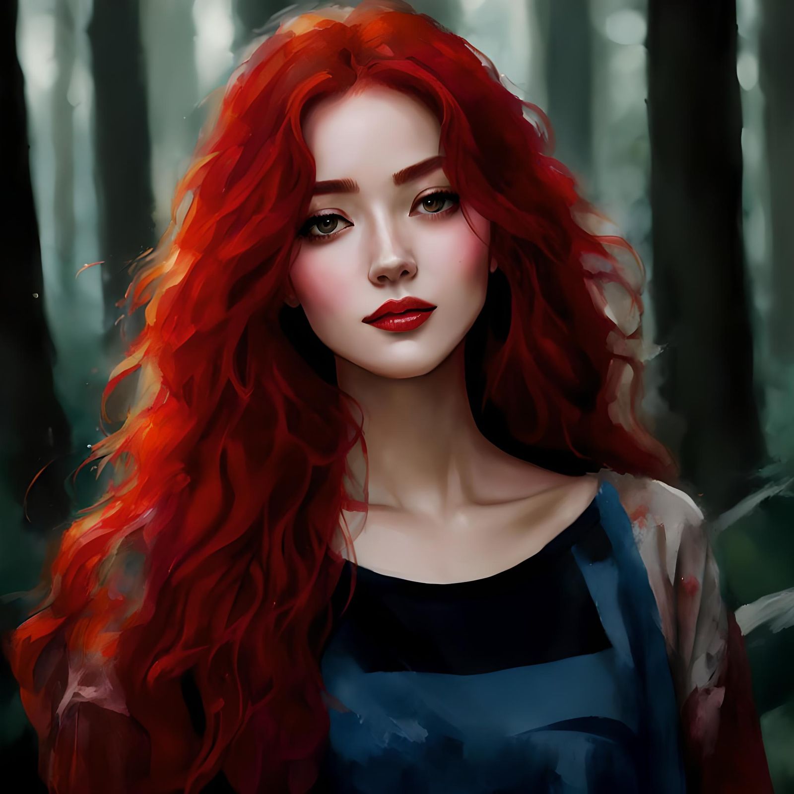 Watercolor Portrait of a Smiling Redhead Woman