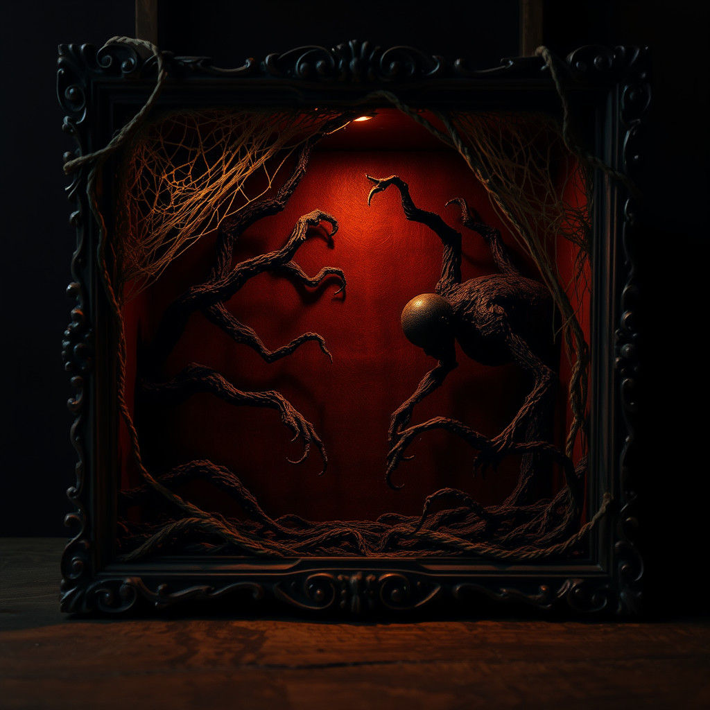 Eerie Shadow Box with Gothic Carvings