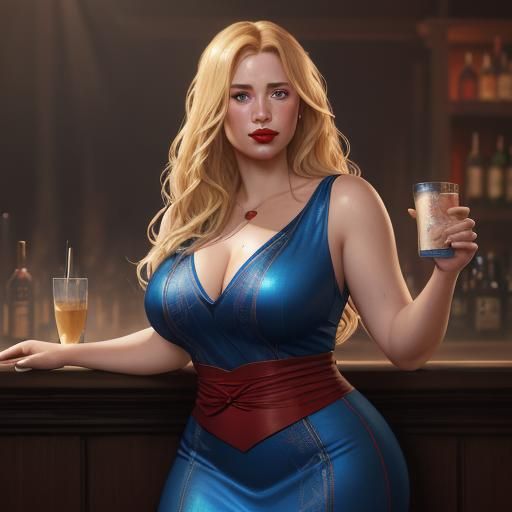 Curvy Woman at Bar: Hyperdetailed Portrait