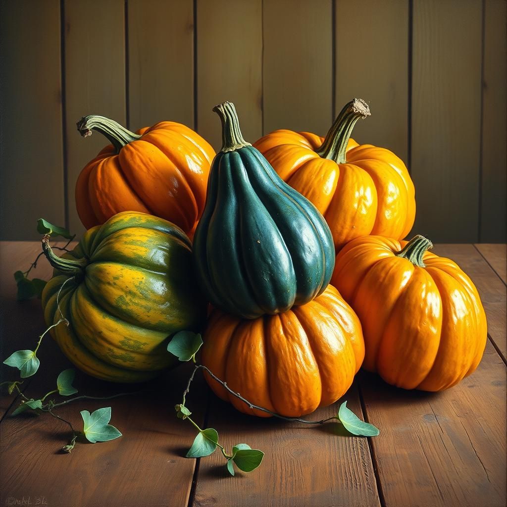 Gourds Still Life in Oil Painting Style