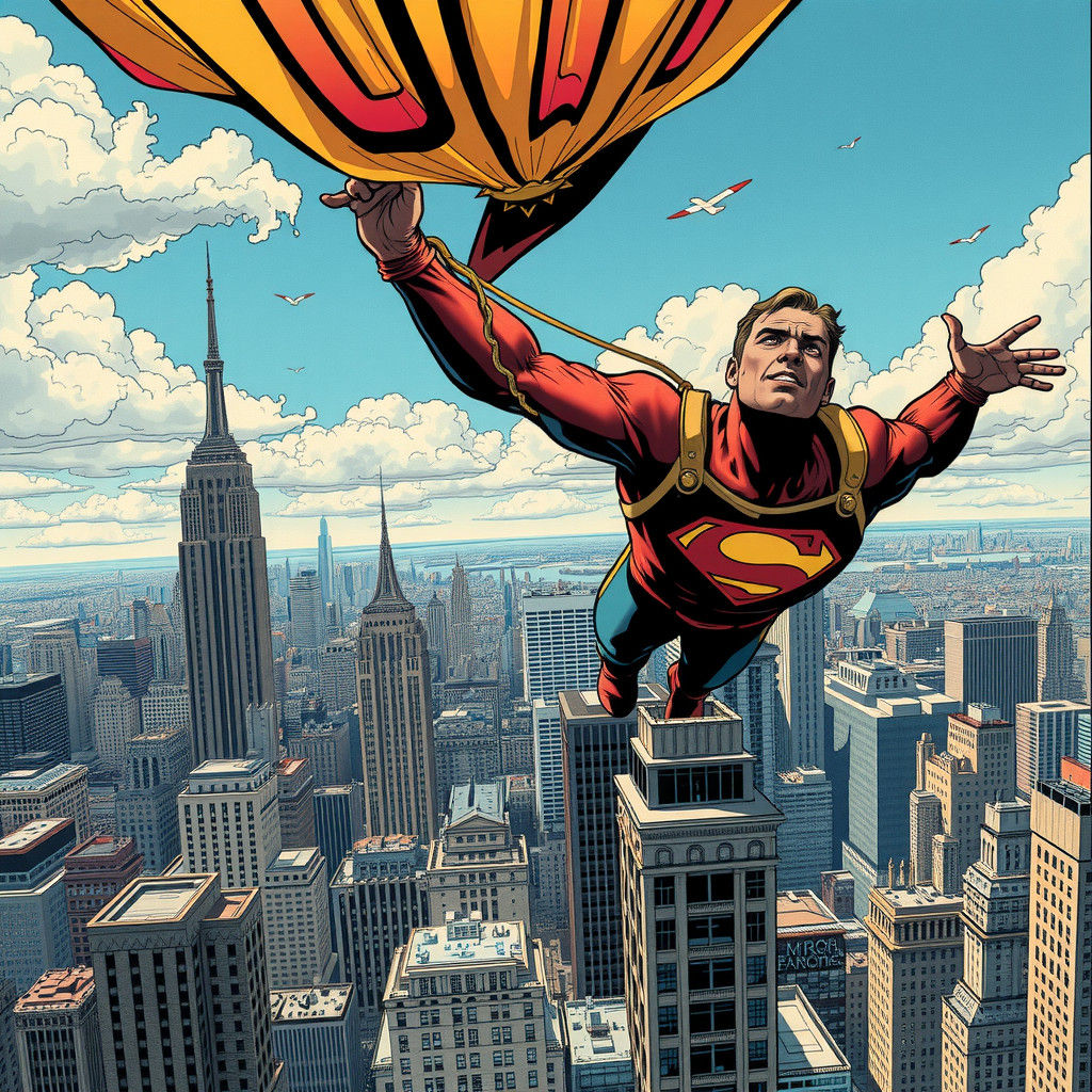 Flying Superhero Comic Book Art