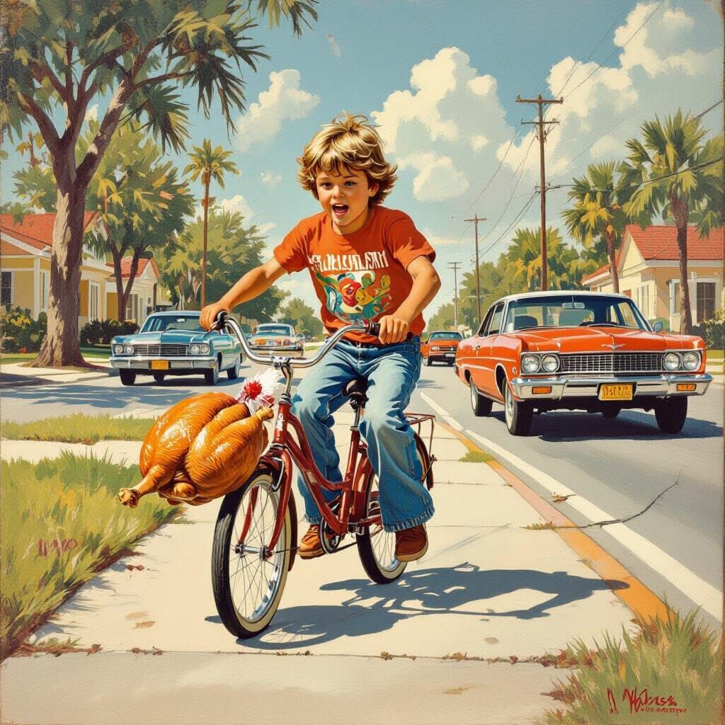 Florida Boy's Wild Ride with Turkey, Rockwell Style