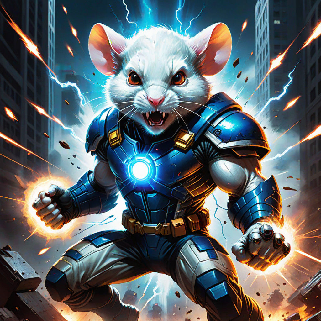 Epic White Mouse Battles Colossal Monster in High-Contrast C...