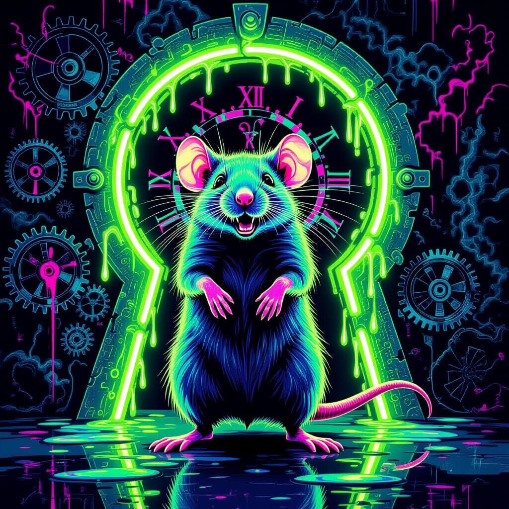 Evil Neon Rat Through Psychedelic Keyhole