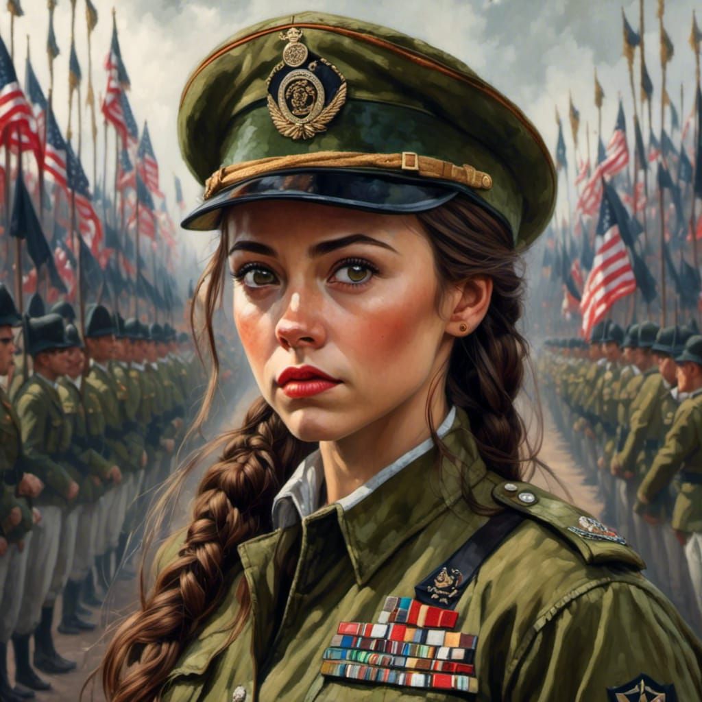 Anime Young Woman in Detailed Military Uniform