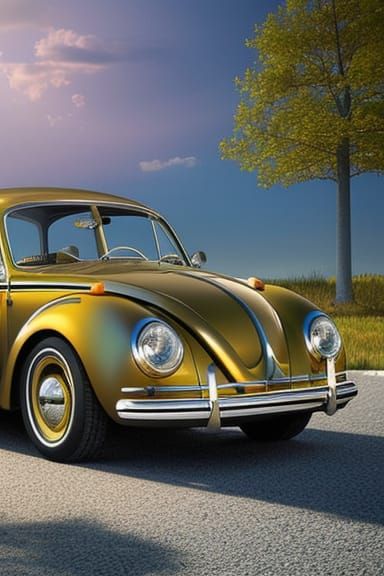 Vintage Yellow Beetle on Rural Autumn Road