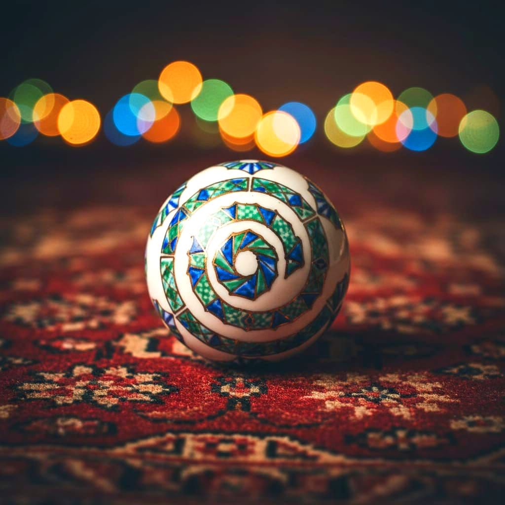 Porcelain Marble Toy with Flowing Blue, Green, Gold Hues