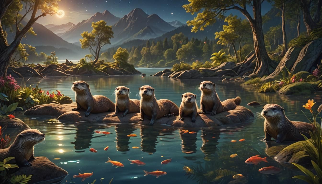 Otters' Lakeside Camp: Photorealistic 64K HDR Scenery