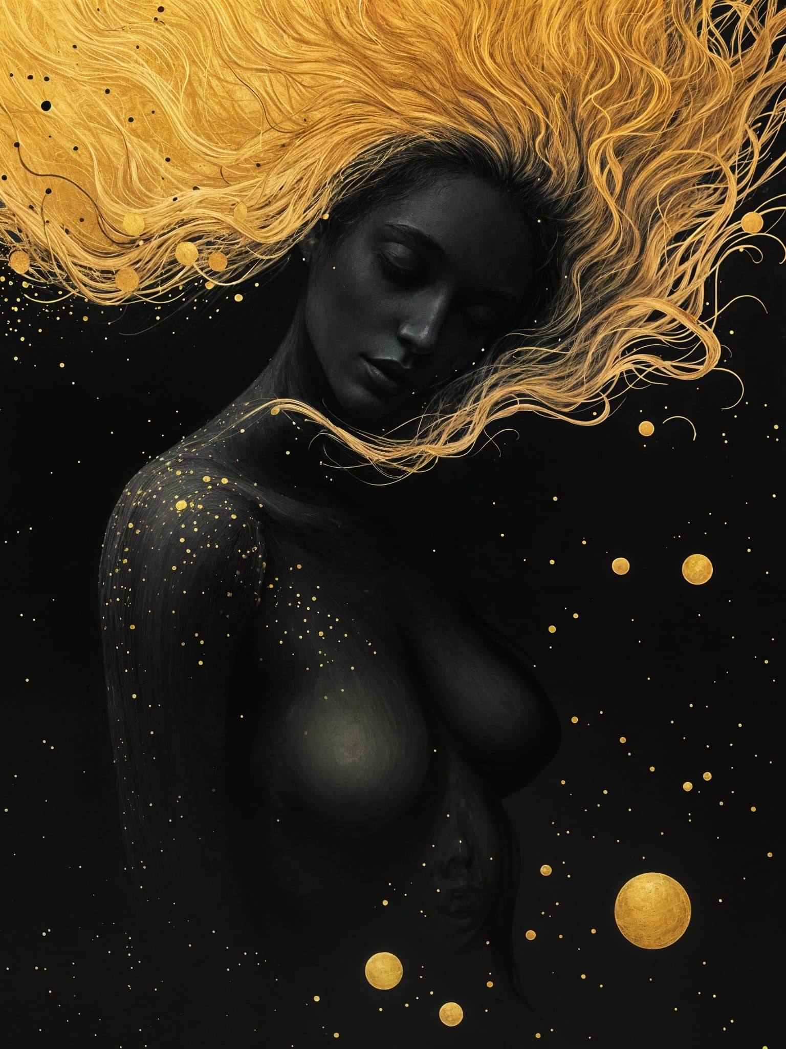 Macabre Surrealism Portrait with Gold Hair
