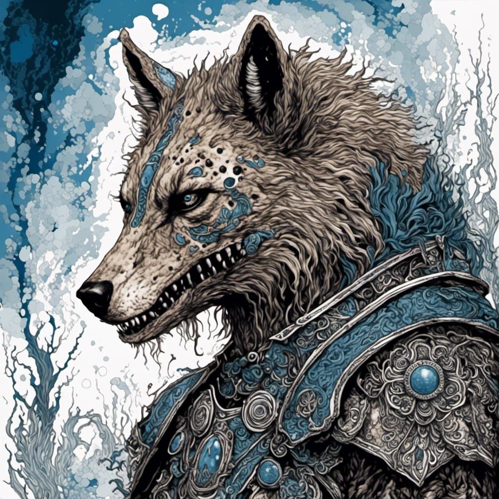 Armored Hyena Ink Abstract Art