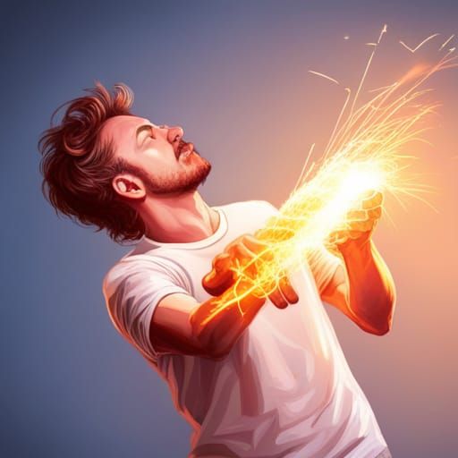 Hyperrealistic Man with Sparkling Light Hair