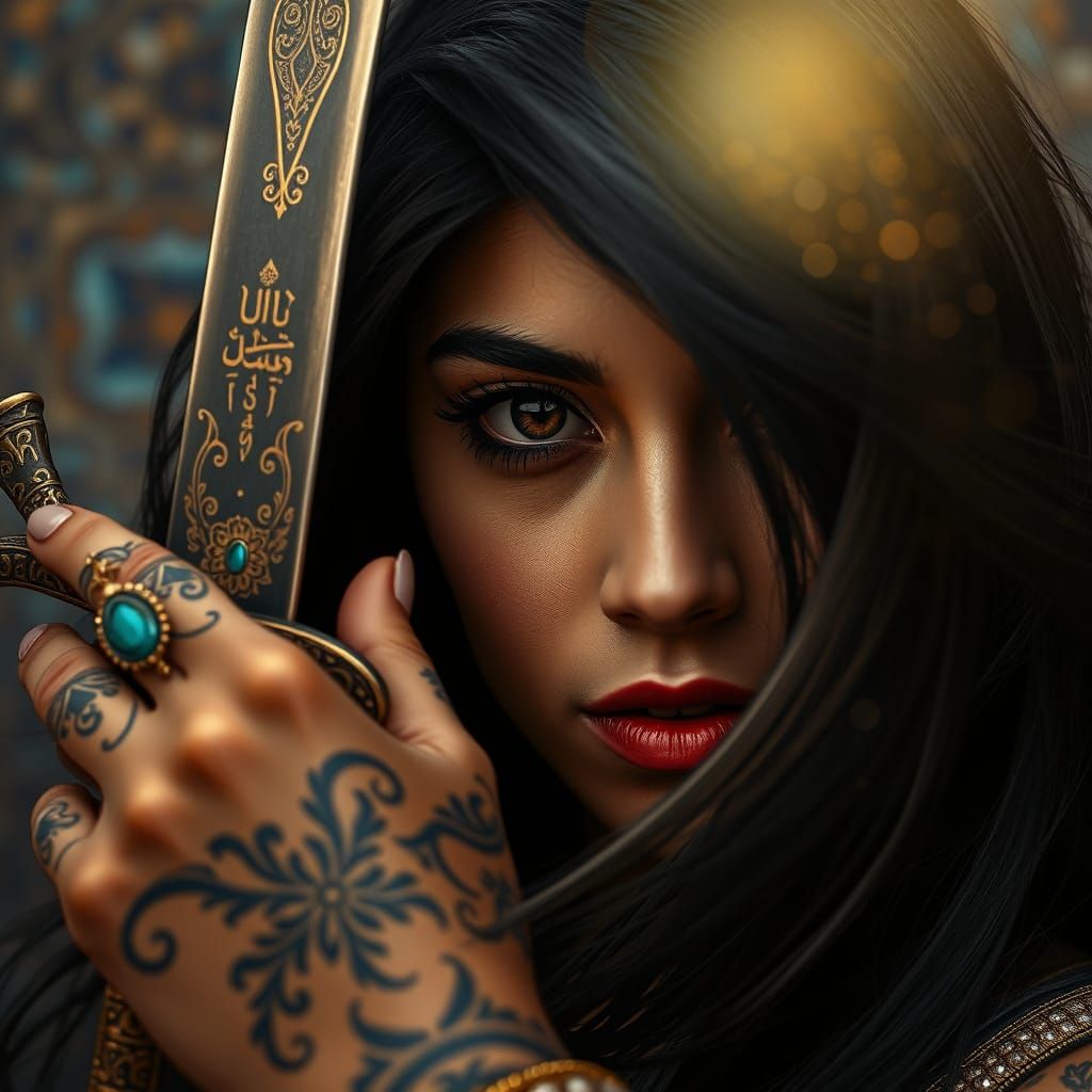 Persian Warrior Woman with Shamshir Sword