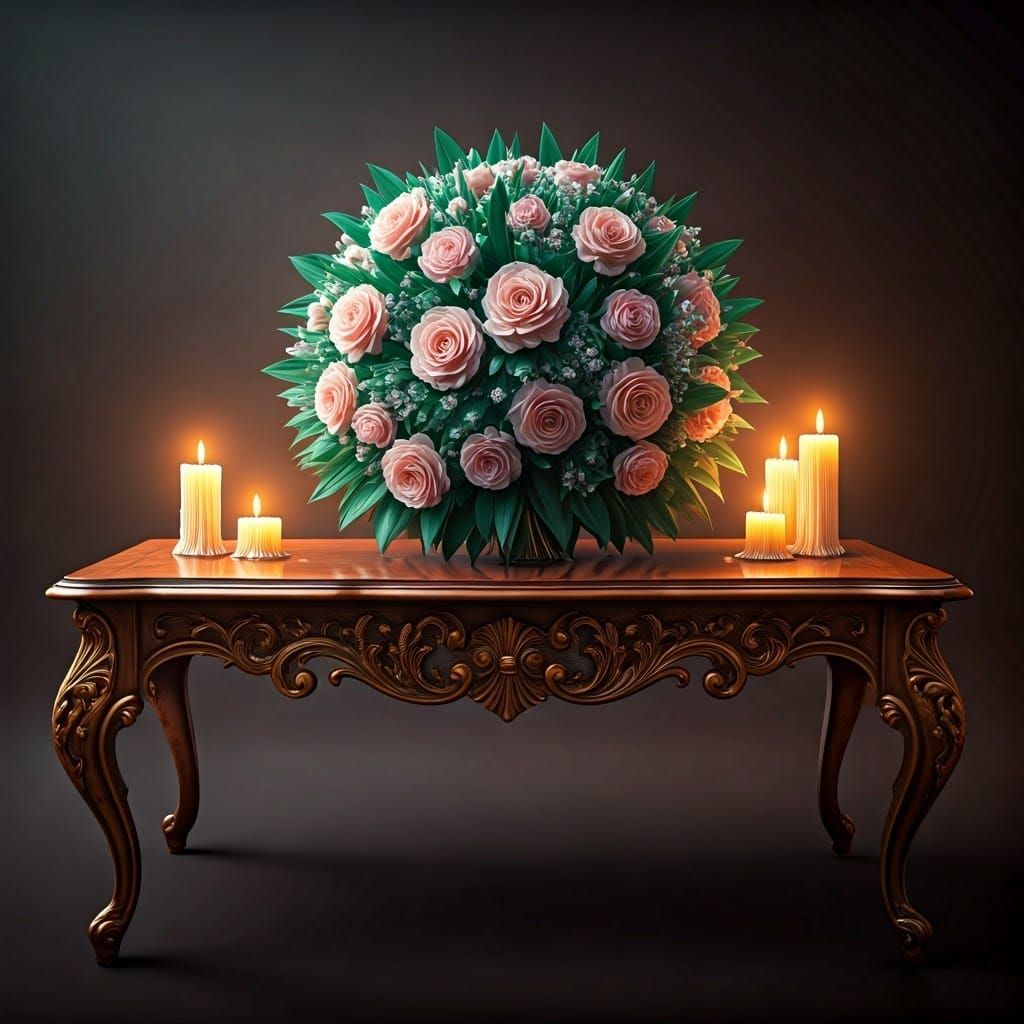 Diamond Floral Bouquet on Antique Table