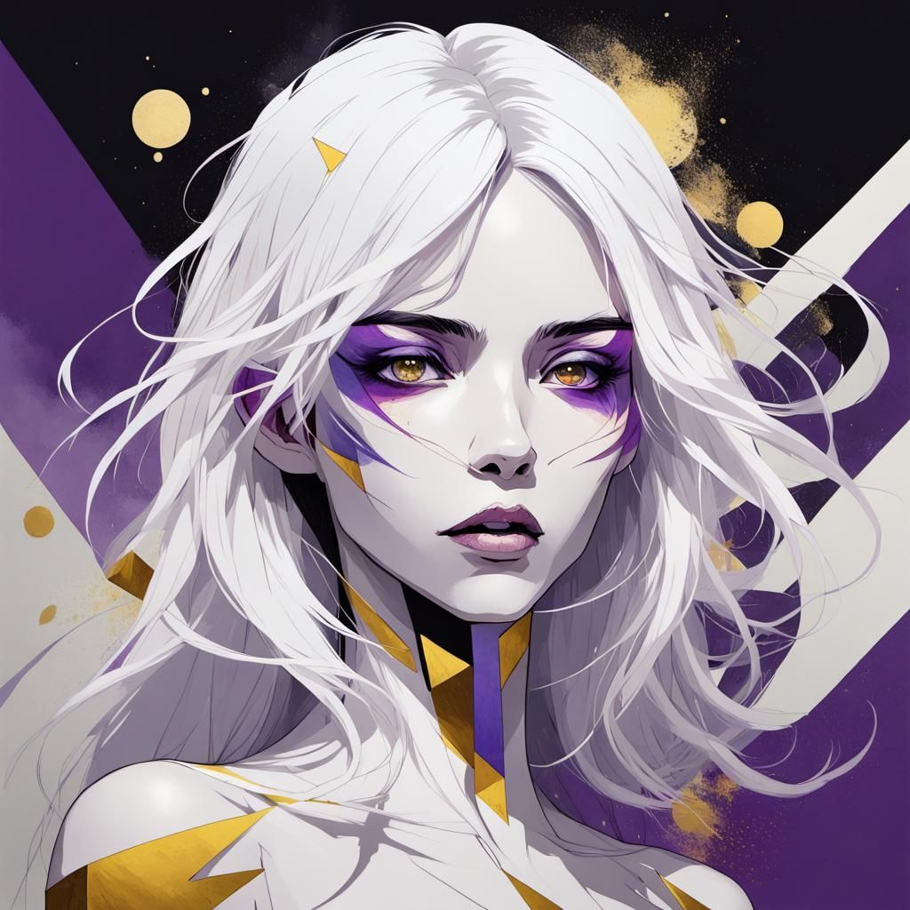 Sci-Fi Princess with White Hair in Abstract Style