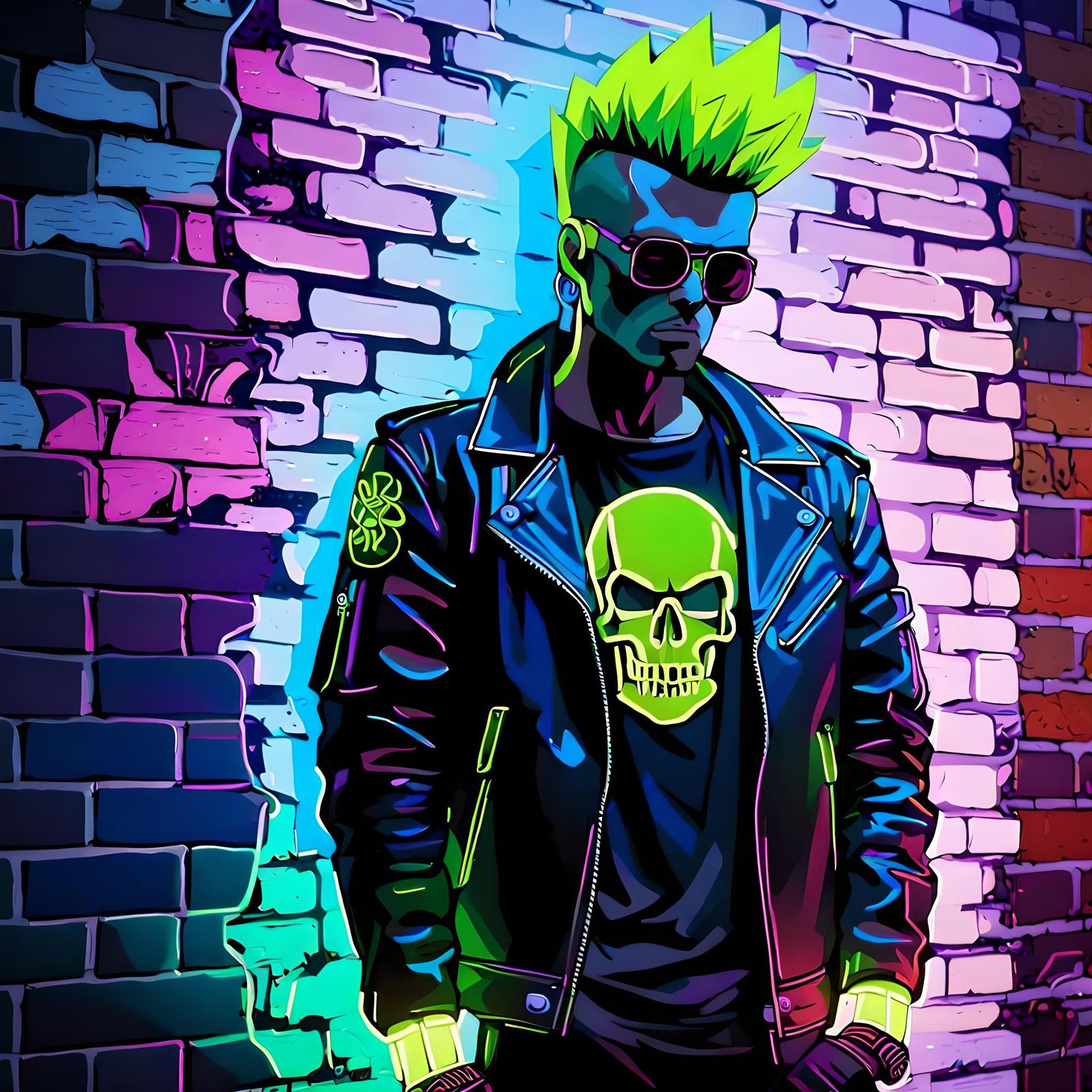 Punk Rocker with Neon Mohawk in Anime Style