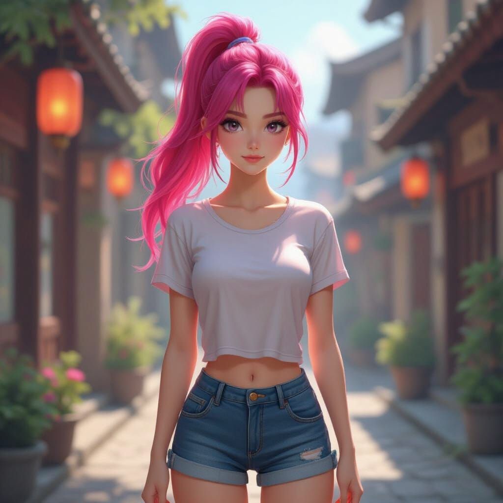 3D Anime Woman with Pink Hair in Concept Art Style