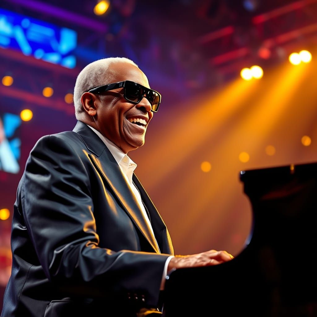 Musician Playing Piano on Stage with Epic Lighting