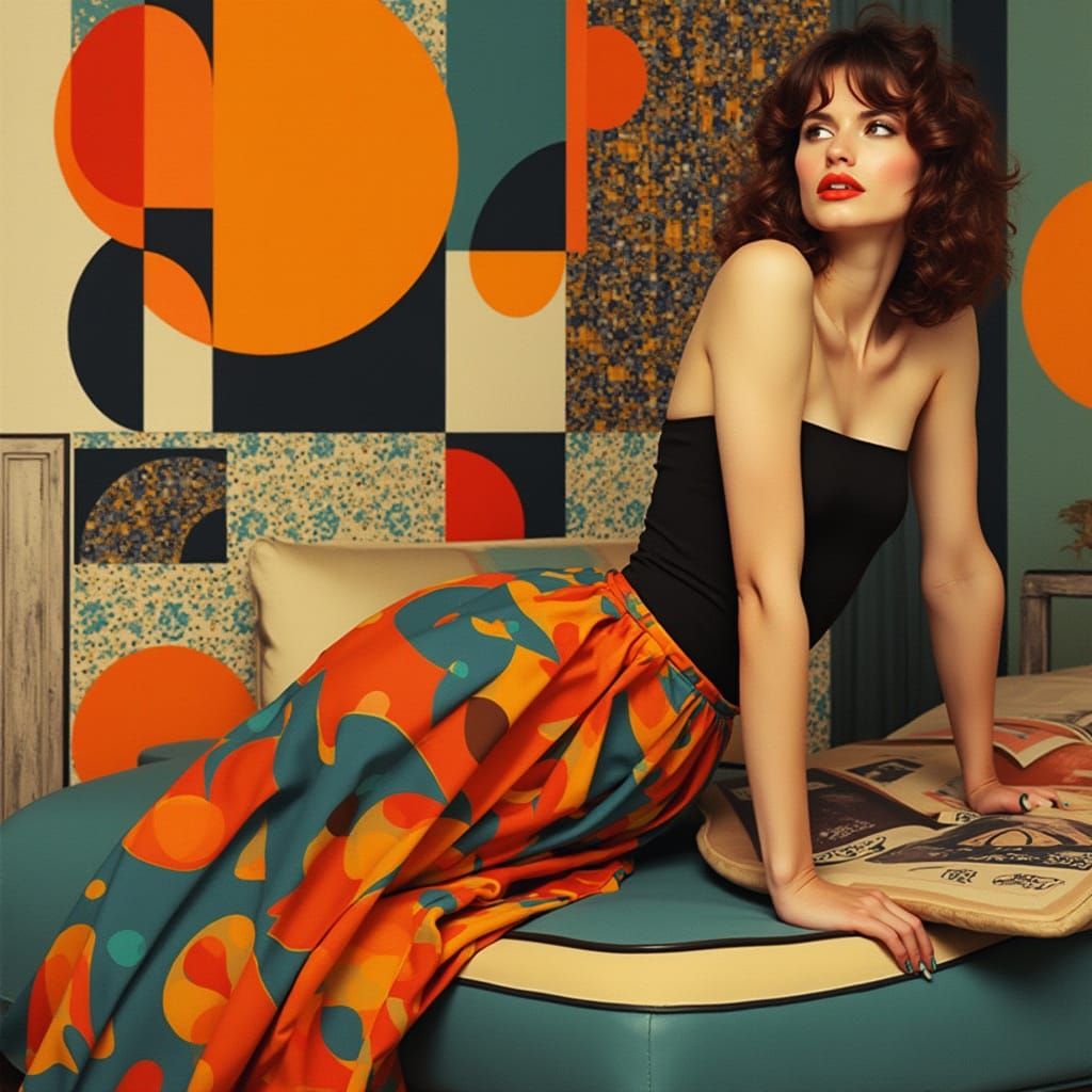 Woman in Geometric Abstraction, Mid-Century Modern Art