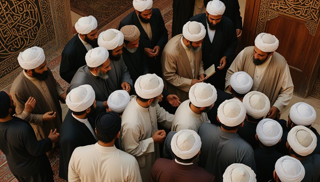 Islamic Imams in Golden Mosque Interior