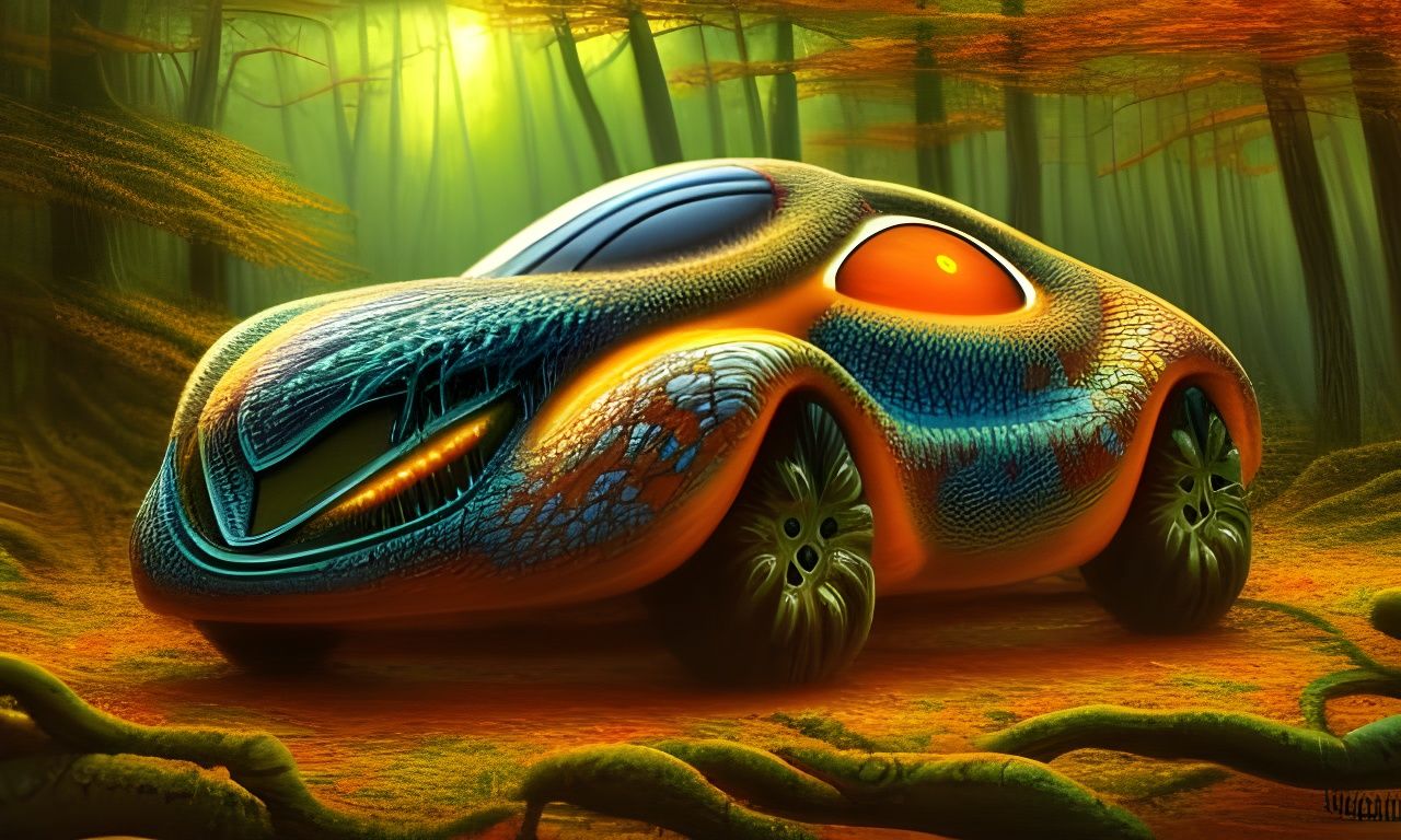 alien car in autumn forest