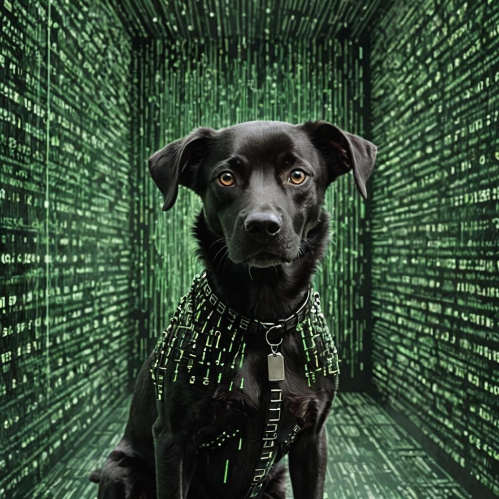 A dog similar to Mr. Smith of Matrix, matrix code around in ...
