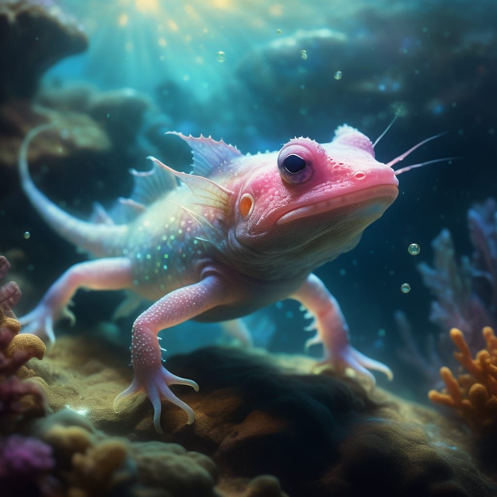 Ethereal Axolotl Wonderland in Whimsical Dreamscapes