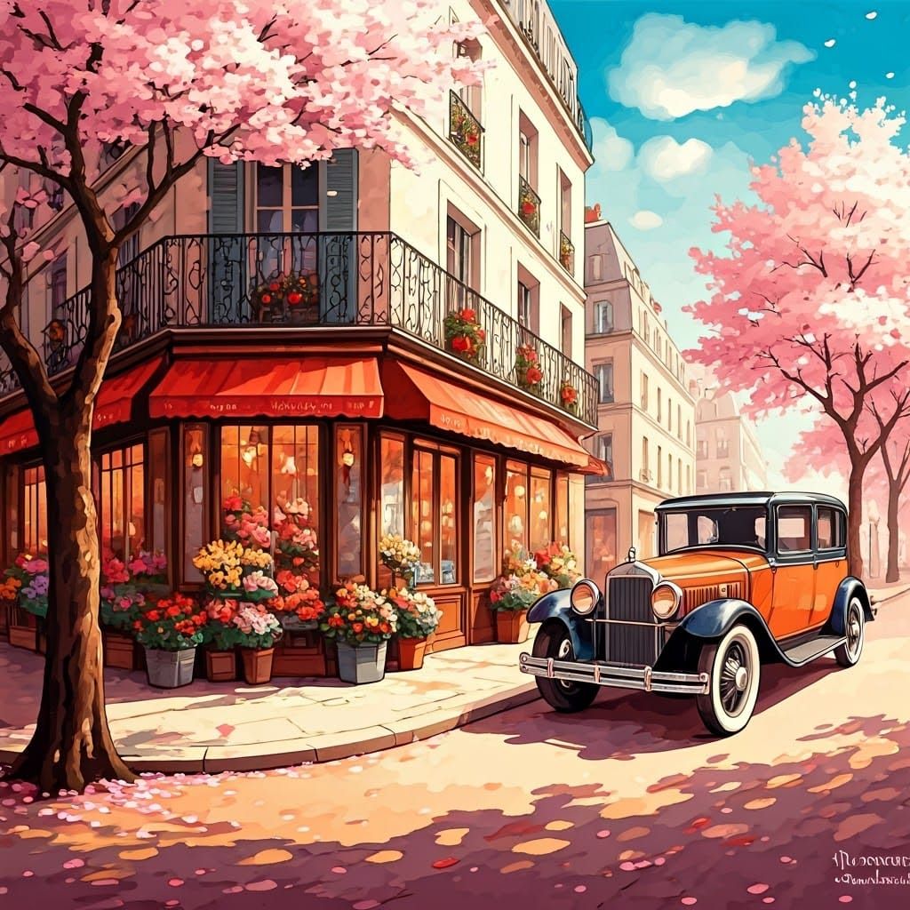 Parisian Flower Shop in Vibrant Colors