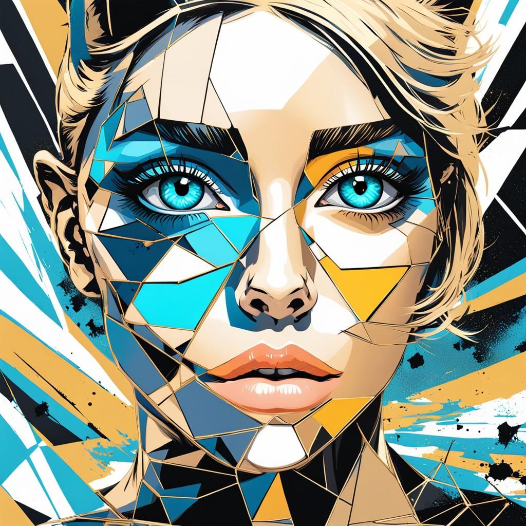 Woman and Cat in Destroyed World: Pop Art