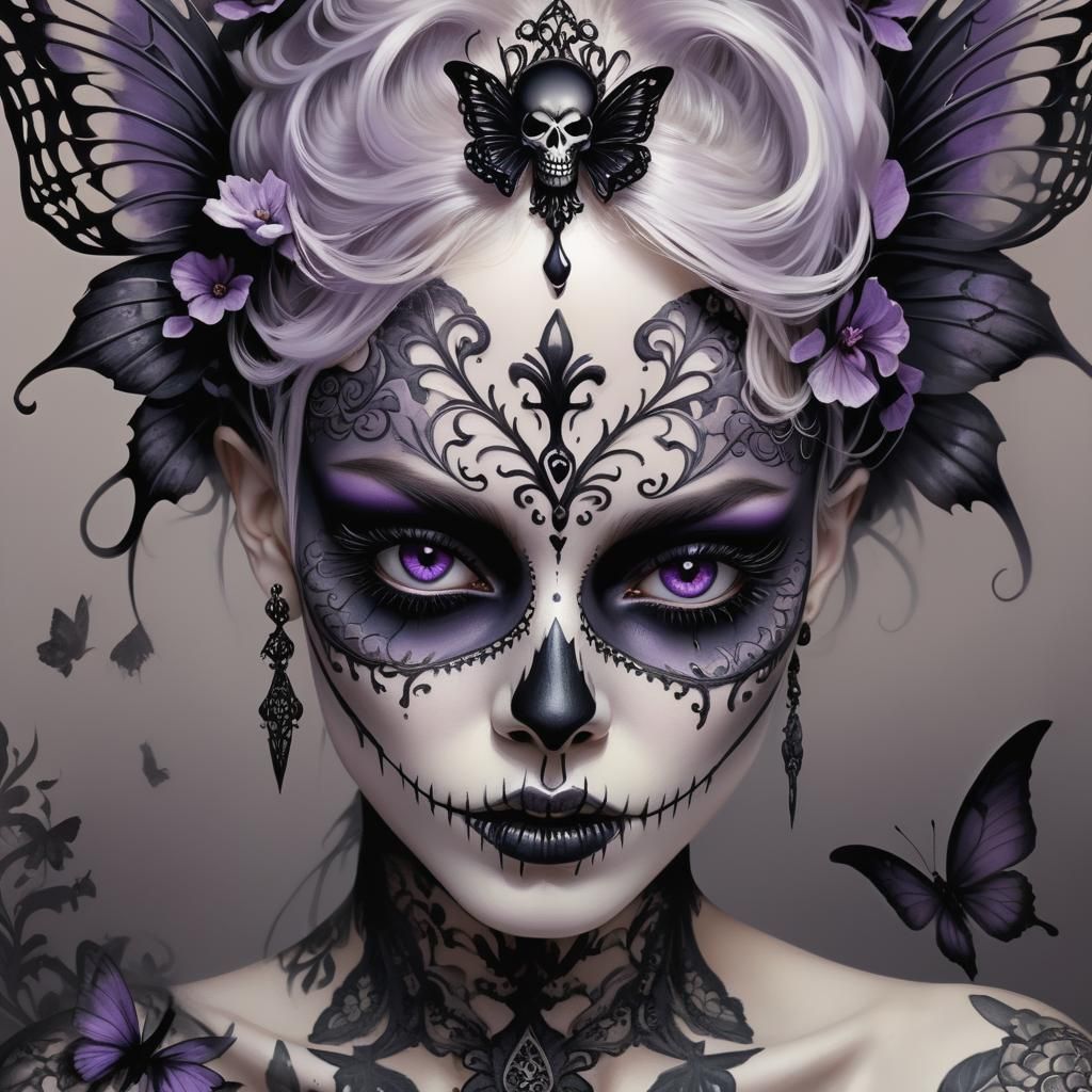 Gothic Woman with Butterfly: Detailed Digital Art