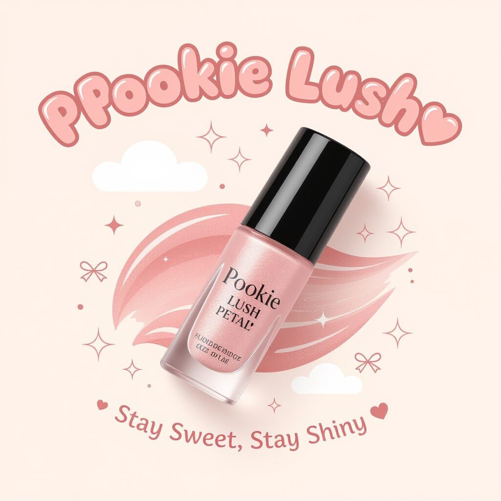 Pastel Pink Lip Gloss Label with Clouds and Sparkles